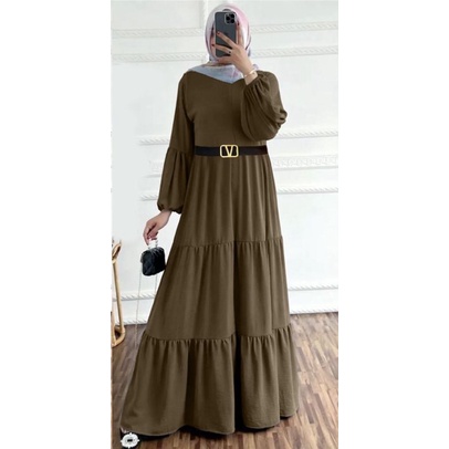 Gamis Midi Dress Tangan Balon Gamis Sabuk Gamis Midi Sabuk Gamis Remple