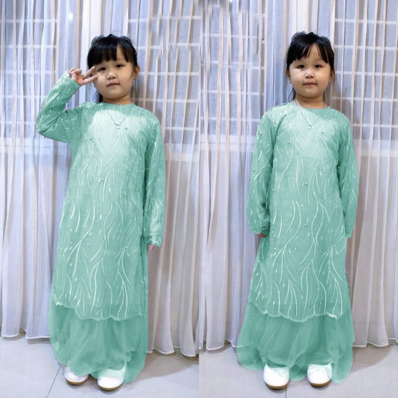 BAJU GAMIS ANAK BROKAT BRUKAT KIDS KID POLOS GERALDA WARNA HIJAU IJO WARDAH TOSCA MUDA