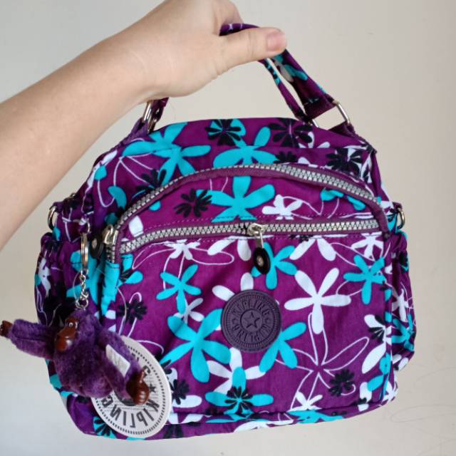 Tas kipling motif bunga warna ungu purple