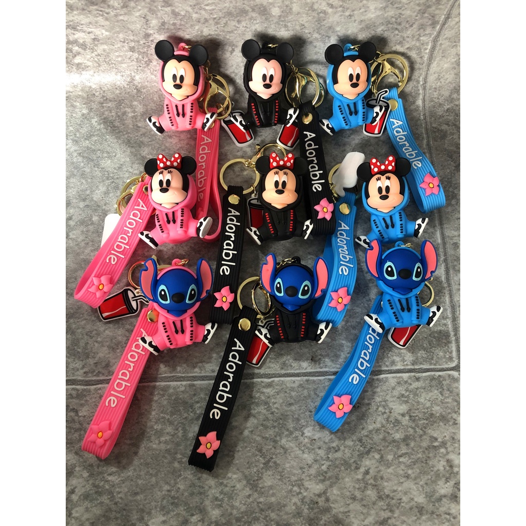 Mouse Piakchu Figure Doll Key Chain For Girls Bag Charms Car Pendant Keyrings Cartoon Stitch Mickey Minnie Keychains