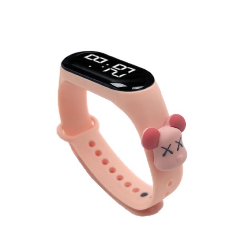Jam Tangan Anak Elektronik LED Motif Kartun Tahan Air-BEAR XX pink