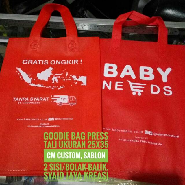 

Kereen!Promo Murah!!GoodieBag PressTali Ukuran 25x35cm Custom,Sablon 1 warna 2 Sisi/Bolak-Balik