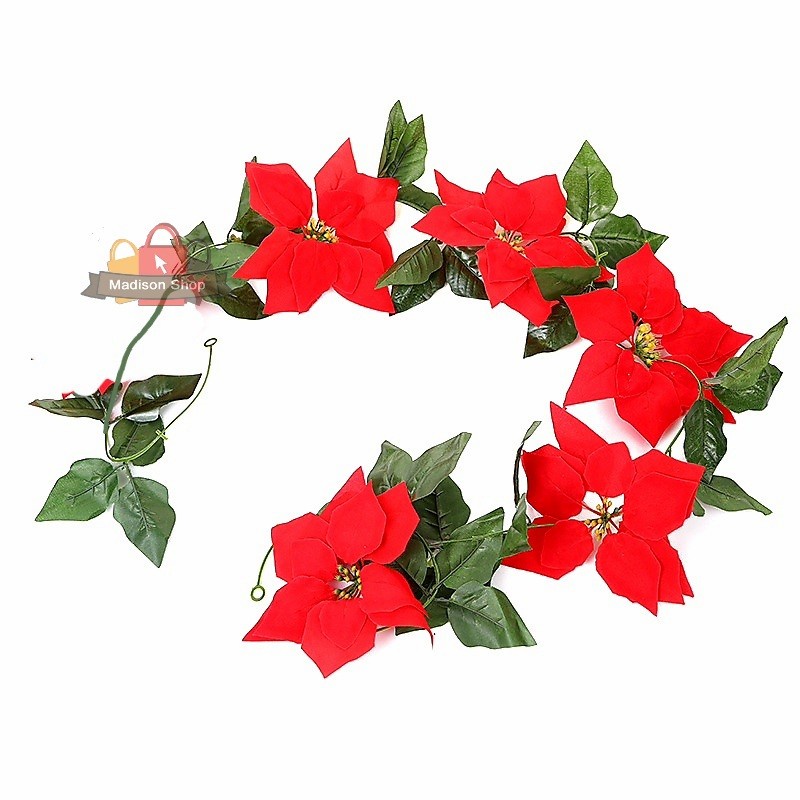 Bunga Natal Daun Lingkar Merah Hiasan Garland Bunga Lilit Ponsetia - FB 04 Bunga Set