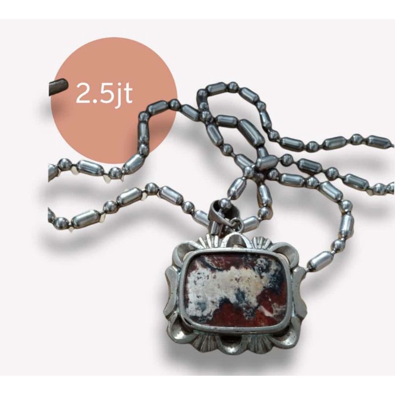 Kalung Batu Akik Natural Macan Putih Antik Unik