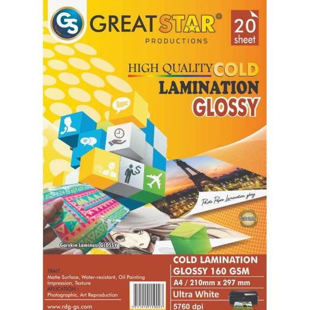 

Office & Stationery | Alat Tulis | Laminasi Dingin Glosy 160 Gsm A4 20 Lembar Great Star | Best Seller
