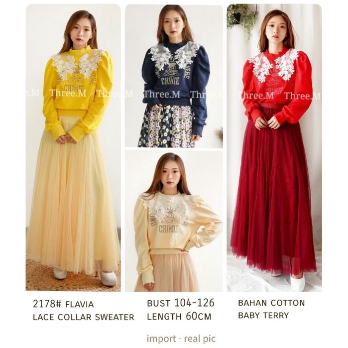 MDLV ~ 2178 FLAVIA LACE SWEATER ATASAN KOREA SWEATER BABYTERRY BLOUSE LACE FASHION IMPORT