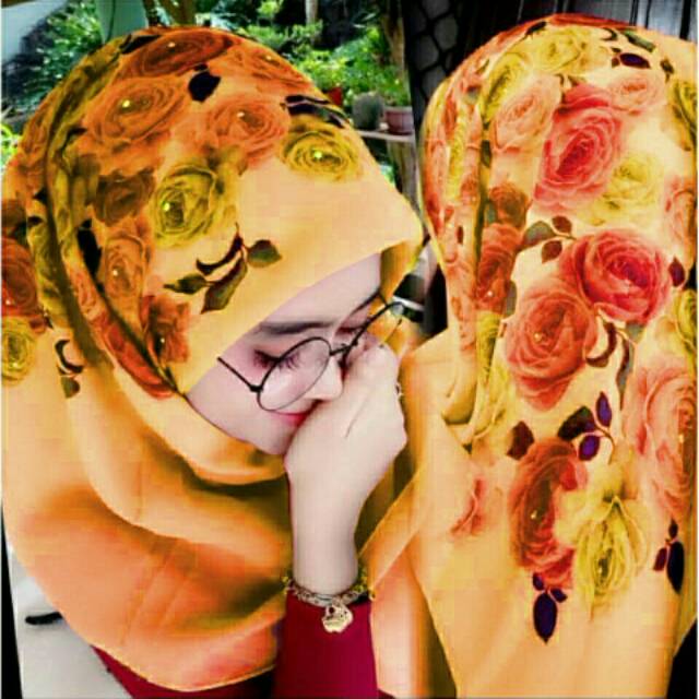 JILBAB BELLA MOTIF KEMBAG PRINTING WARNA MUSTARD