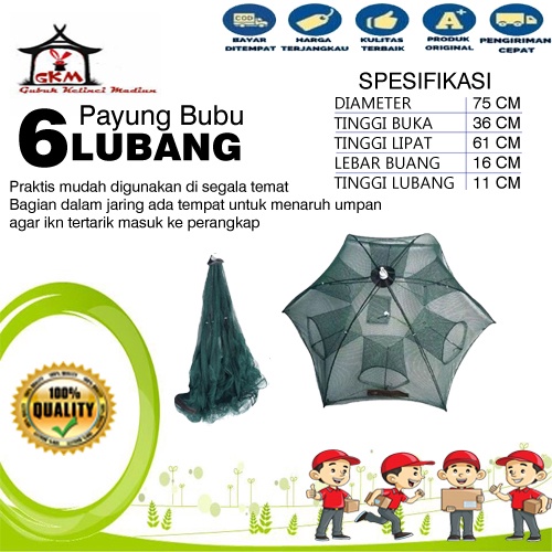 Payung Bubu Jaring 6 Lubang Jebakan Perangkap Udang ikan Kepiting