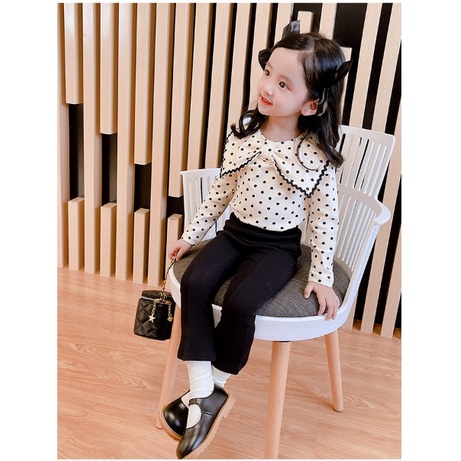 SETELAN ANAK CEWEK CREAM POLKADOT CELANA HITAM  STELAN ANAK CEWEK PITA POLKA CREAM 100-140 PROMO