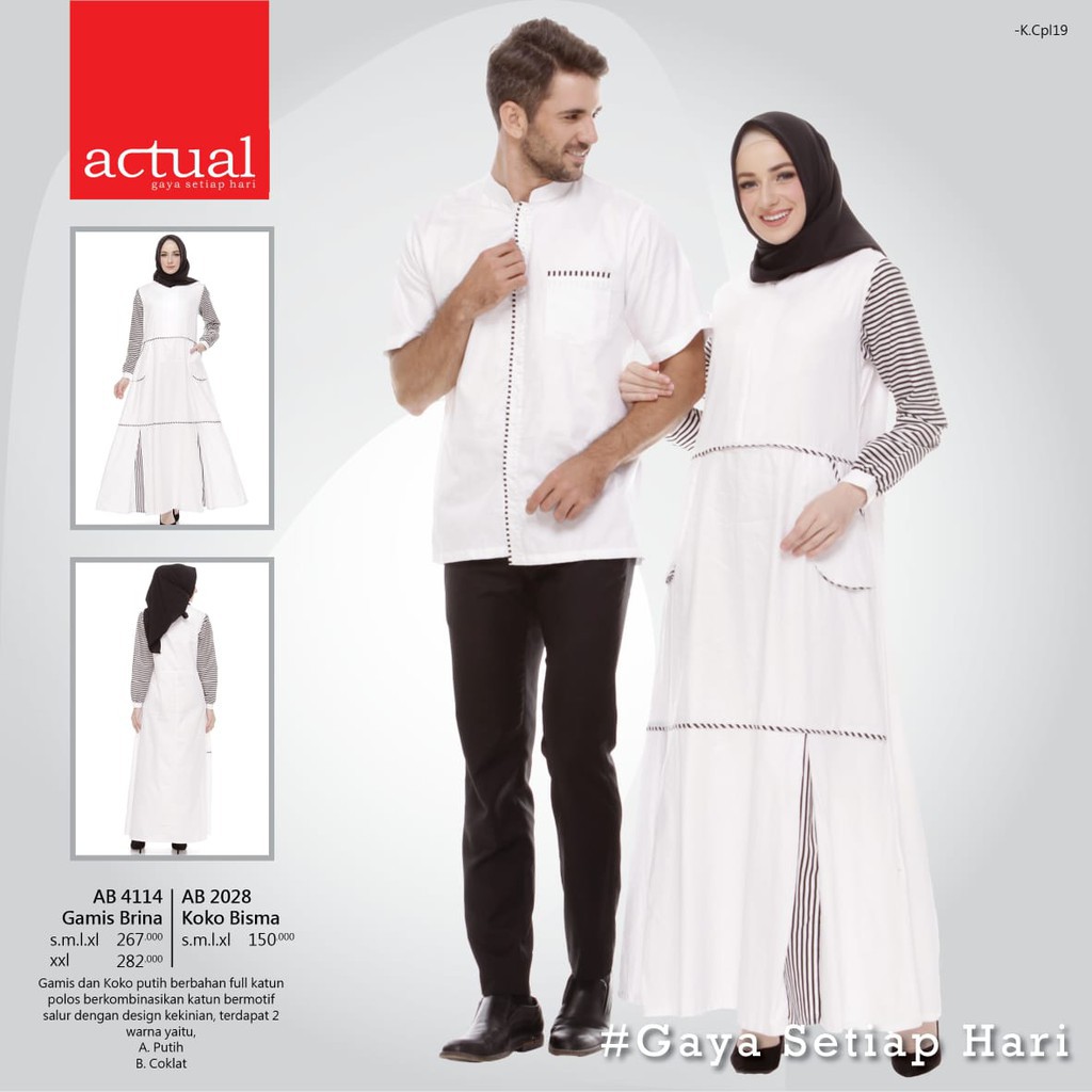 Couple Actual Basic Terbaru Gamis AB 4114 Brina Putih & Koko AB 2028 Bisma Putih