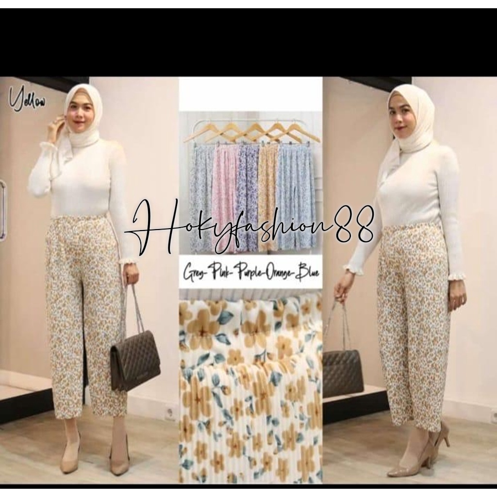 KULOT PLISKET MOTIF BUNGA FLAX // CELANA KULOT MOTIF FLAX