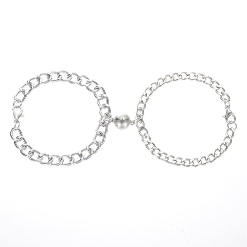 Fancyqube 2pcs Gelang Rantai Magnet Bahan Stainless Steel Warna Silver Gaya Punk Untuk Pria Dan Wanita