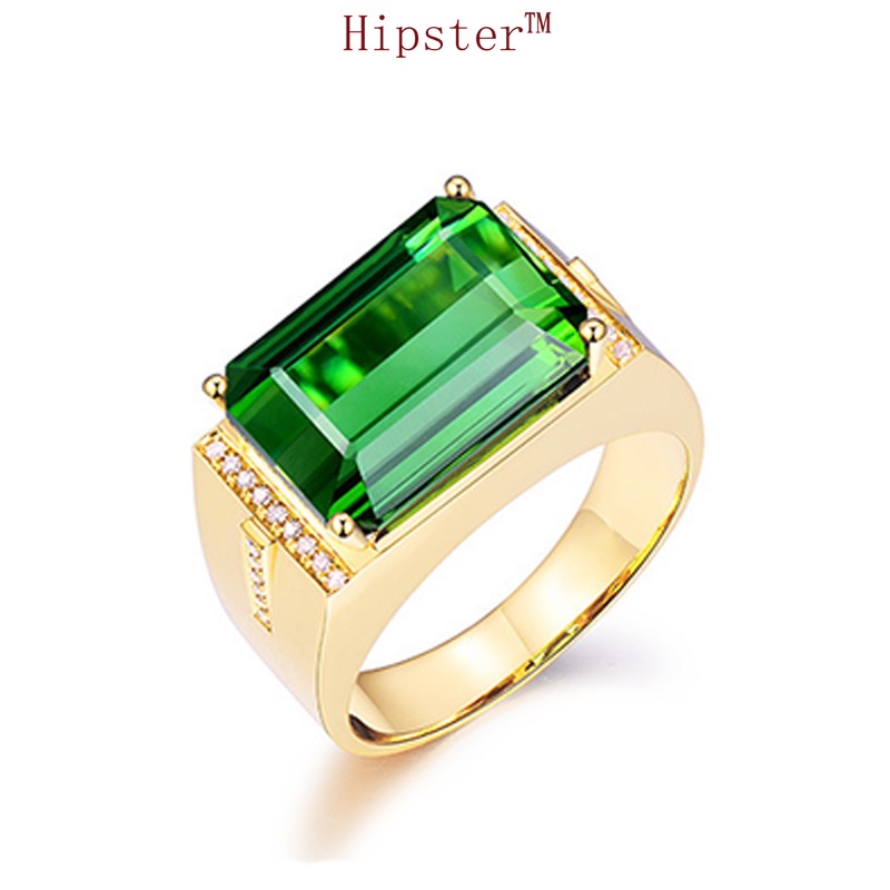 European and American New Cool Minimalism Inlaid Square Emerald Ring