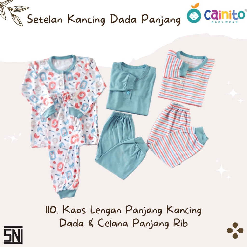 Cainito Setelan Baju Panjang Kancing Dada + Celana Panjang RIB / Setelan Baju Anak Bayi isi 3stel