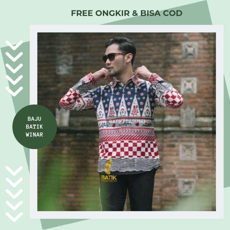 Kemeja Motif Sakina Batik Pria Modern Lengan Panjang Casual Modis Slim Fit Trendy Masa Kini  Prabuse