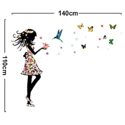 Wall Sticker / Stiker Dinding / Kaca Motif Gadis Bunga, Burung, KupuKupu