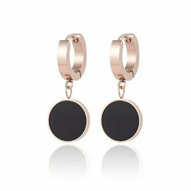 GG Anting Jepit Bulat Hitam polos Titaniumk#AT-JBH