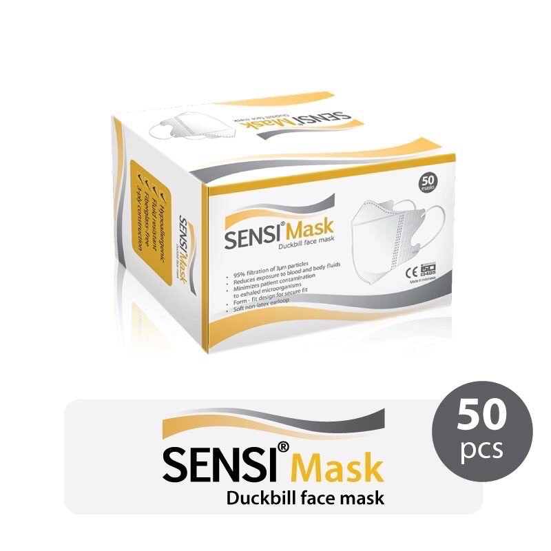 Sensi Duckbill - Masker Sensi Duckbill Anak -Masker Duckbill Sensi Putih Emboss - Sensi Masker 3ply