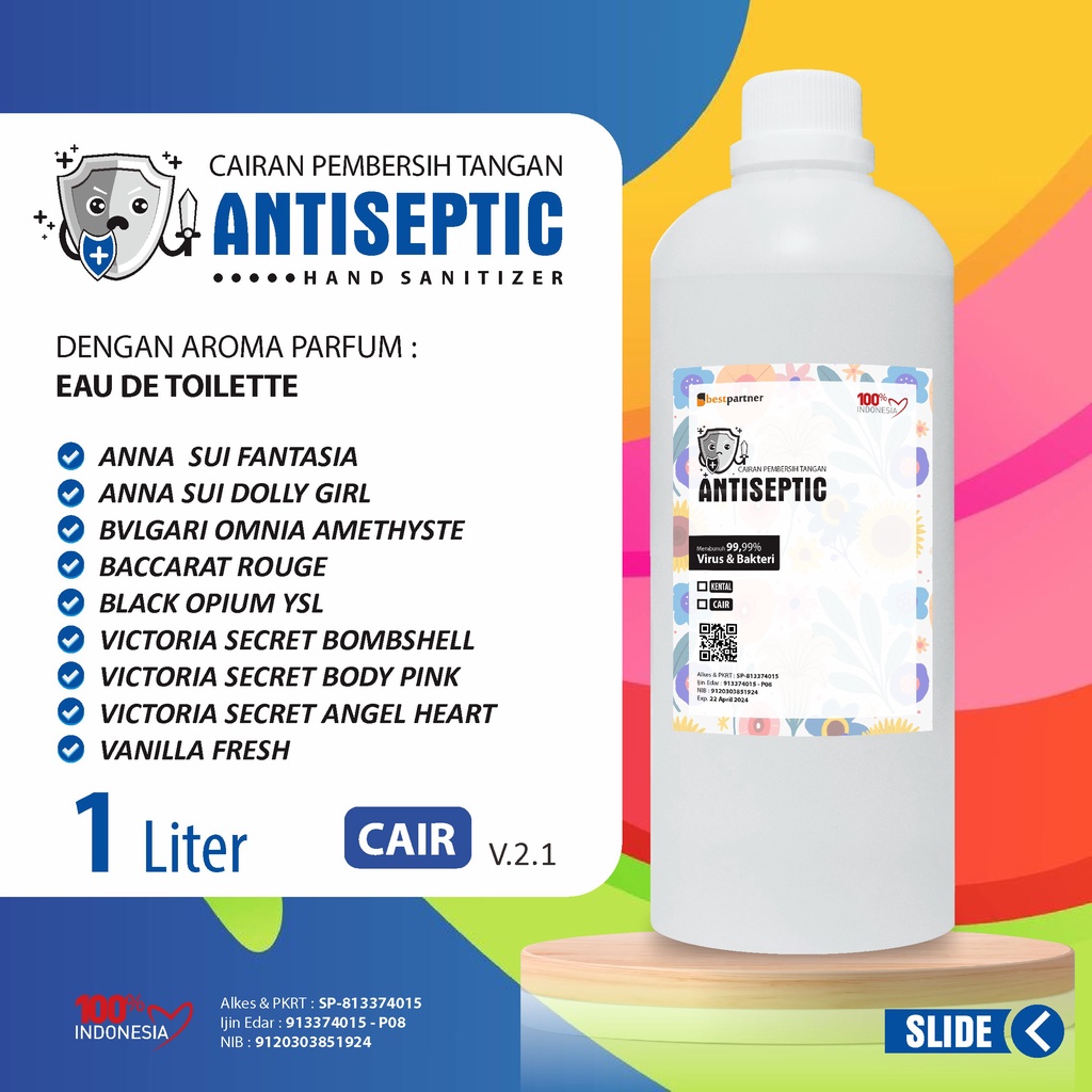 Hand Sanitizer Cair Antiseptic Aroma Parfum Eau Dee Toillete 1 LIter Kemasan Botol Free Bubble Wrap