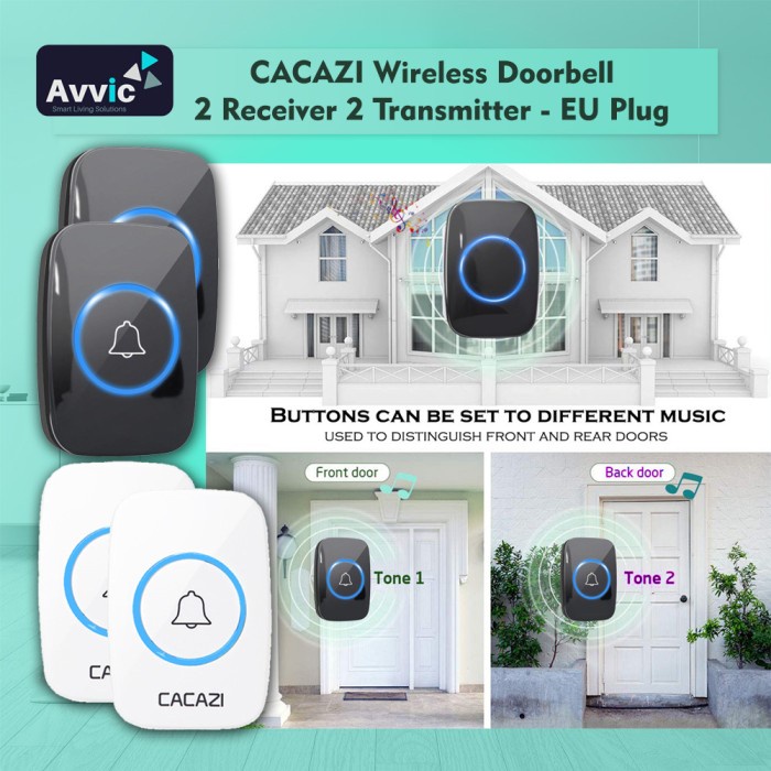 CACAZI Wireless Doorbell 2 Receiver 2 Pencetan Bel Pintu Rumah Kantor