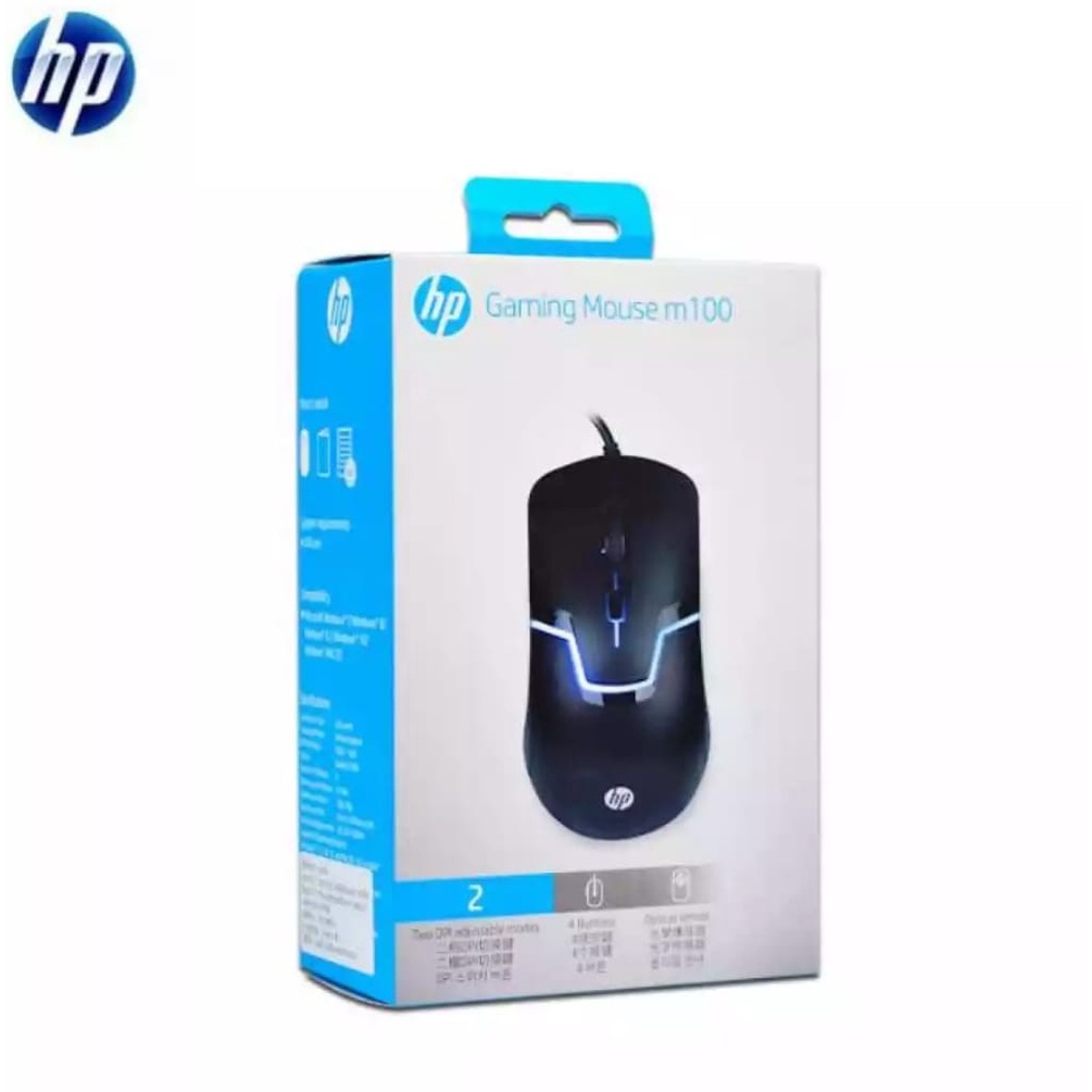 MOUSE GAMING HP M100 SENSOR HIGH 1600DPI RGB LED USB WIRED KABEL-MOUSE GAMING HP M100 WIRED OPTICAL KABEL-MOUSE KABEL LAPTOP-PC KOMPUTER-NOTEBOOK-MOUSE GAMERS HP M100