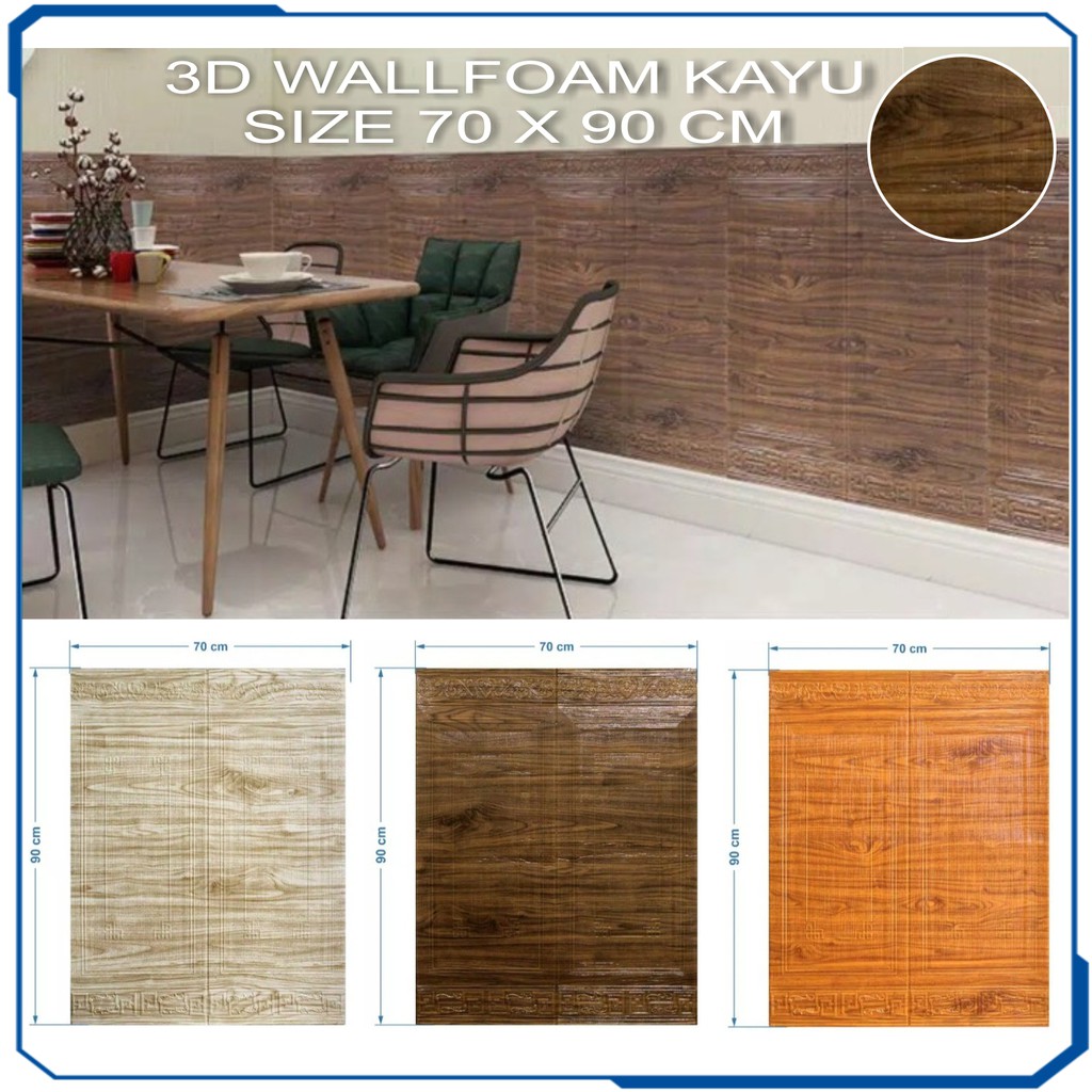 wallpaper 3D foam busa motif frame kayu serat size 70x90 cm tebal