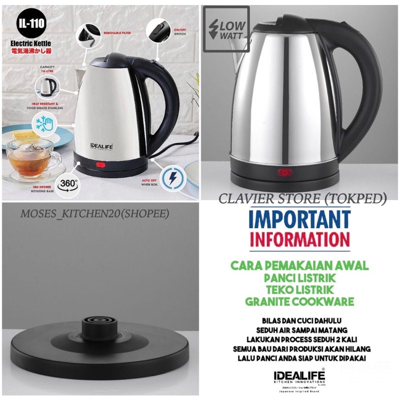 IDEALIFE KETTLE LISTRIK 1,8L/KETTLE LISTRIK IDEALIFE IL-110/TEKO LISTRIK SERBAGUNA/KETTLE LISTRK