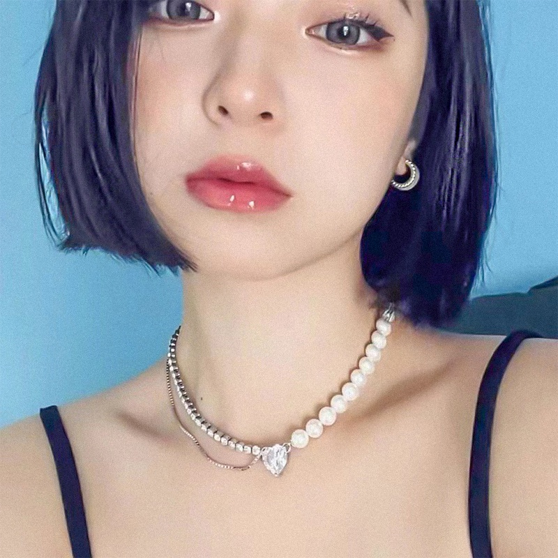 Kalung Mutiara Fadeless Fashion Wanita Korea High-end Bentuk Hati Berlian Liontin Kalung