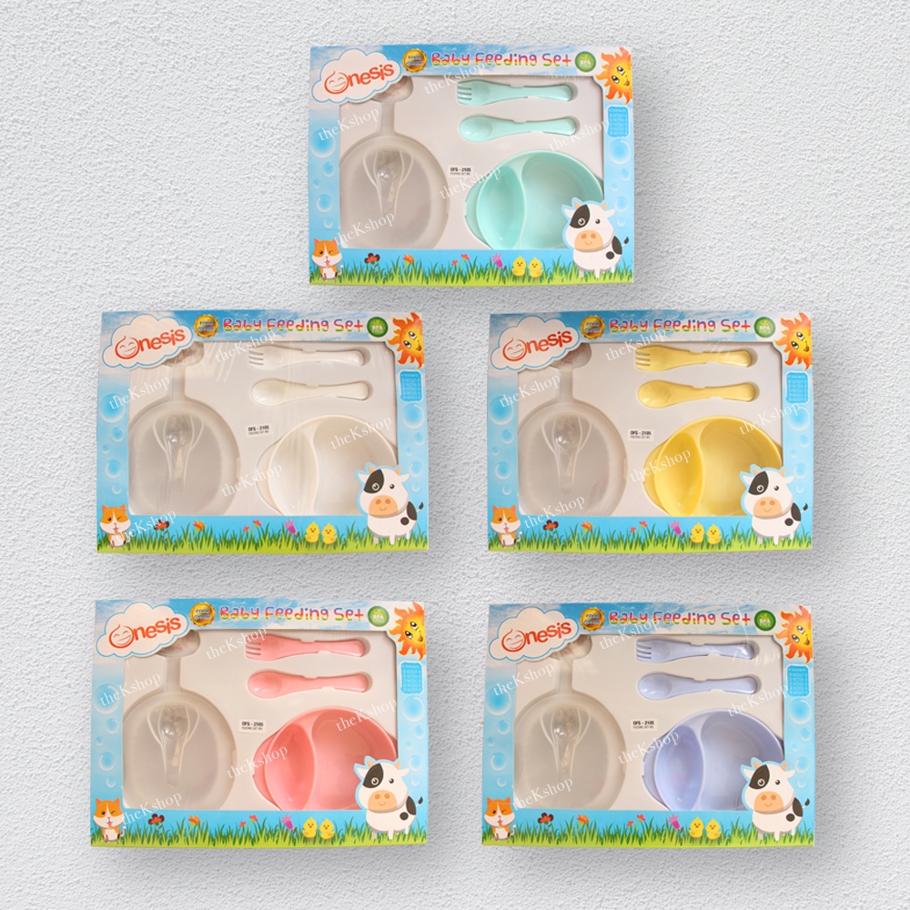 Onesis Feeding Set Alat Makan Bayi baby OFS 2105 satu set piring sendok garpu tuu bayi OFS-2105 Baby feeding set piring bayi sendok bayi bayi peralatan makan bayi bpa free