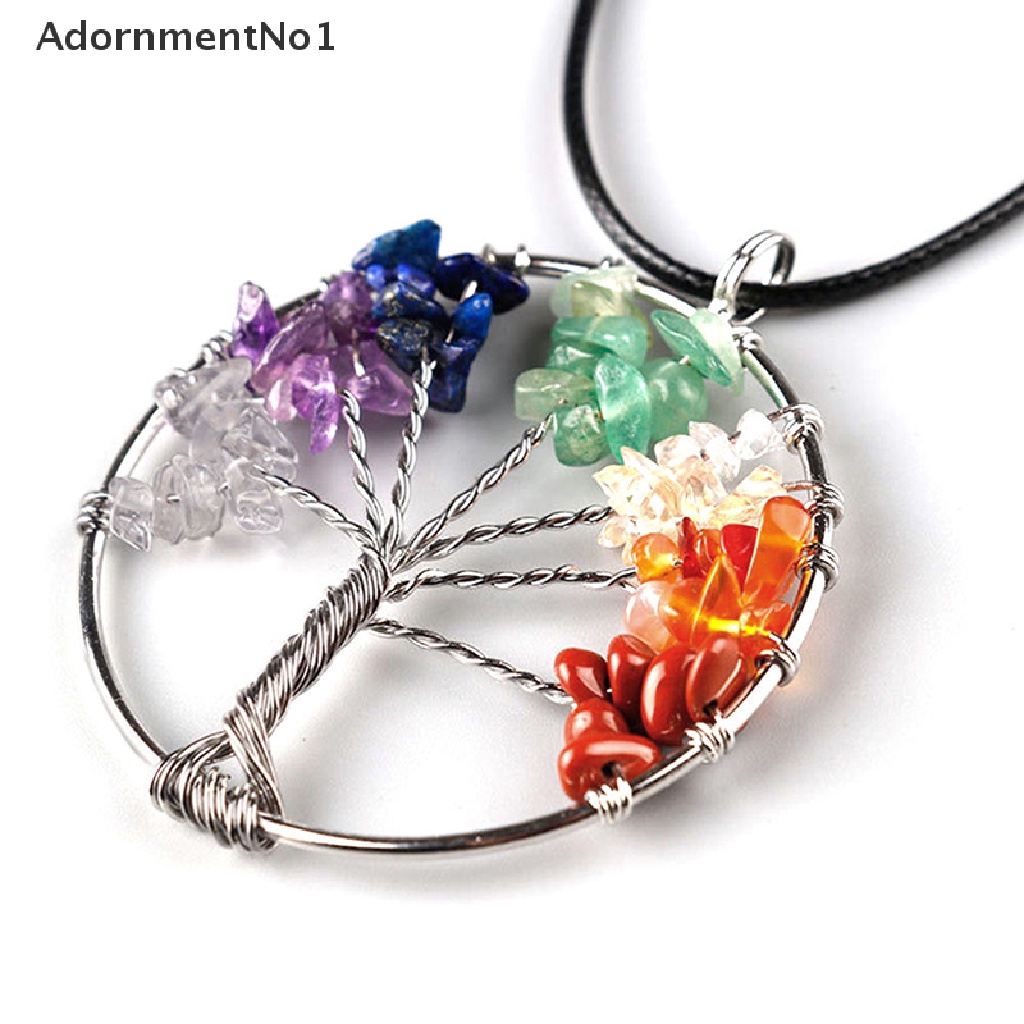 (AdornmentNo1) Kalung Rantai Dengan Liontin Pohon Kehidupan Hias 7 Batu Kristal Quartz Chakra Untuk Wanita