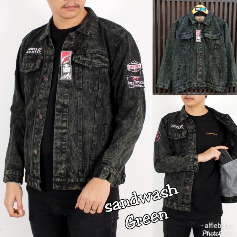 (BISA COD)  JAKET JEANS SANDWASH THE BOJIEL - JAKET SANDWASH PRINTING - JAKET JEANS PRIA-FC - Sandwash Green