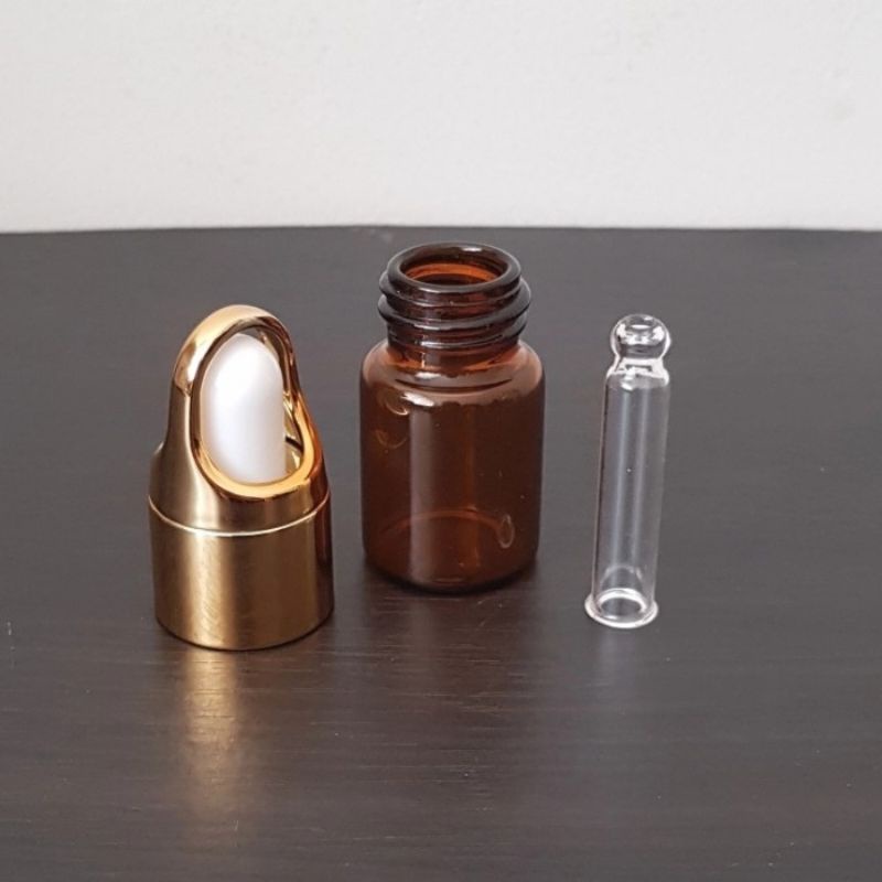 botol kaca pipet 5ml coklat amber ring gold