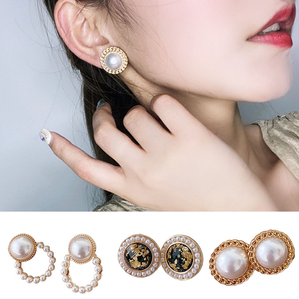 Hu Hu Hu Hu Hu Alat Bantu Pasang Kacamata♡ Anting Stud Mutiara Berlian Imitasi Bentuk Geometris Untuk Hadiah Wanita