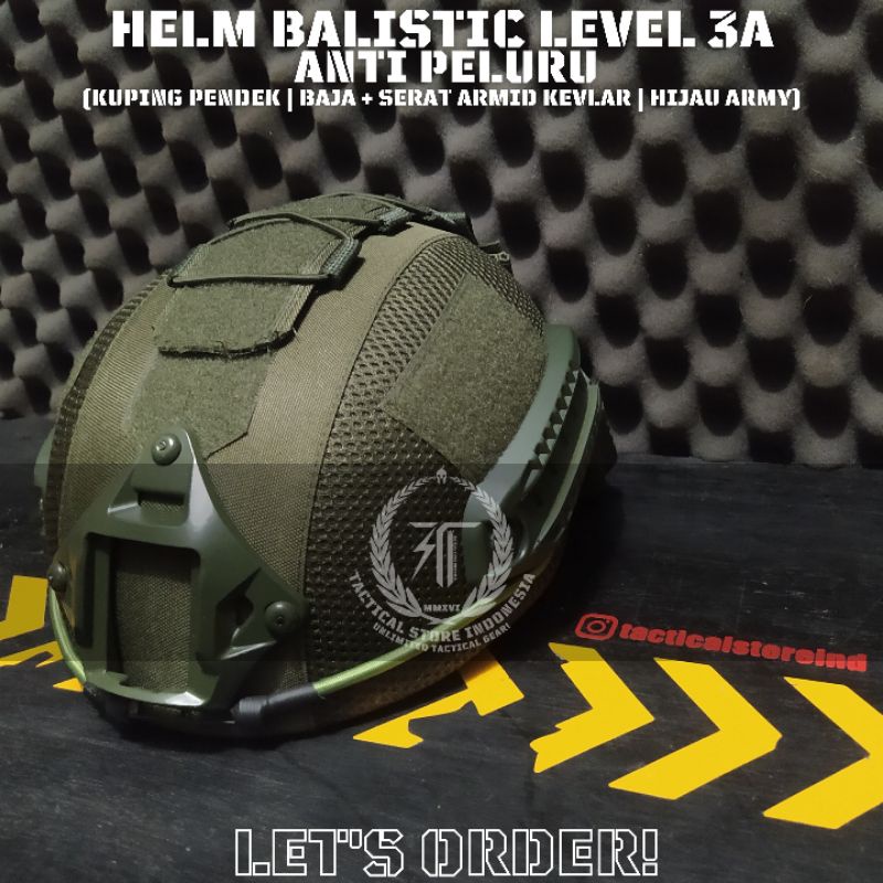 EXCLUSIVE HELM TACTICAL BALISTIC BALISTIK LEVEL 3A (Anti Peluru) Dengan Lapisan Serat Kevlar (Helm Kevlar)