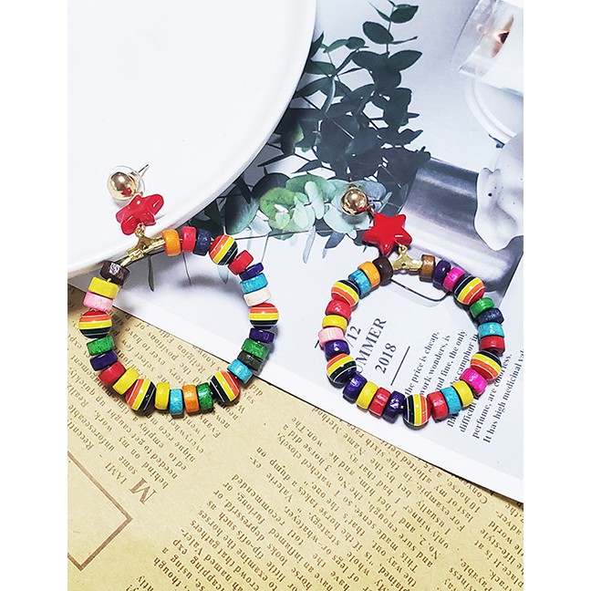 LRC Anting Tusuk Fashion Careful Color Wooden Colored Geometric Earrings F75778