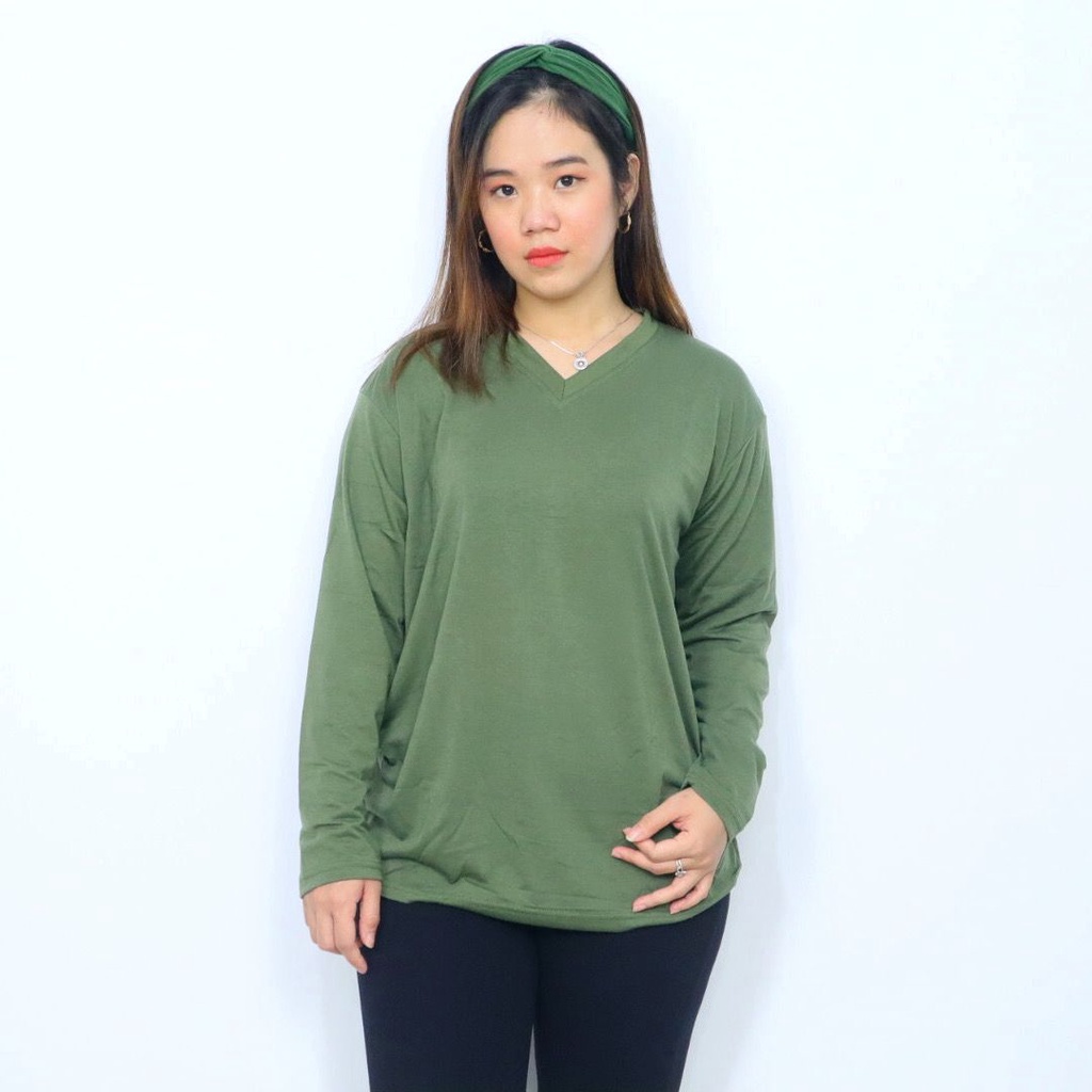 V NECK  LENGAN PANJANG XL / KAOS V NECK LENGAN PANJANG / ATASAN WANITA JUMBO XL / BAHAN SPANDEK