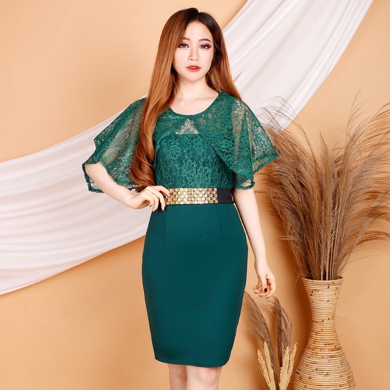 Kathryn collection # 101,  Dres span scuba Import kombinasi brukat gliter free belt