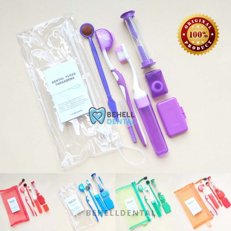 ORIGINAL DENTAL ORTHO KIT CARE / SET SIKAT GIGI BEHEL PAKET PEMBERSIH SET WAX SIKAT SELA FLOSS KACA MULUT DLL