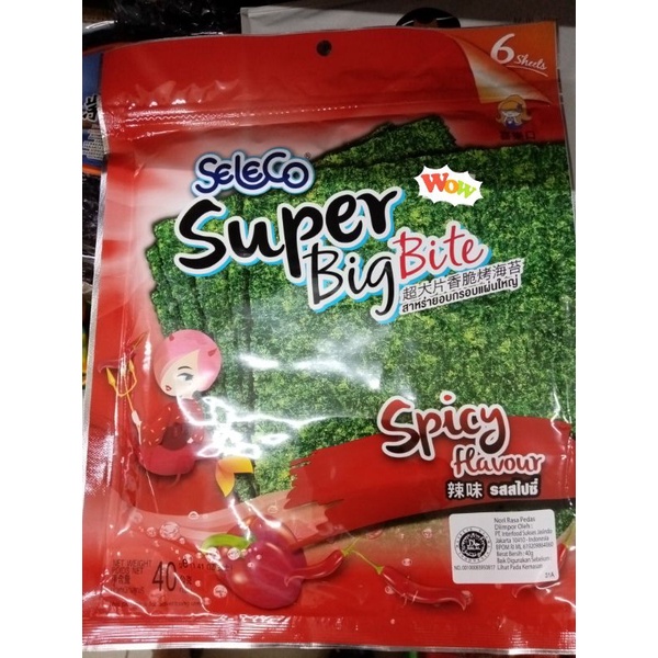 

SELECO SUPER BIG BITE SEAWEED 40 GRAM/CEMILAN RUMPUT LAUT/MAKANAN INSTAN