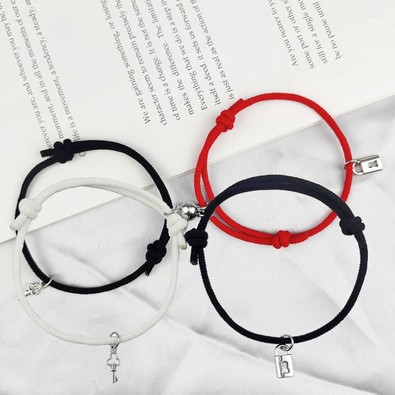 COD❤2 Pcs/set Baru Magnetik Beberapa Gelang Kunci Kunci Tali Tangan Pacar Dikepang Gelang Hari Valentine Hadiah Aone