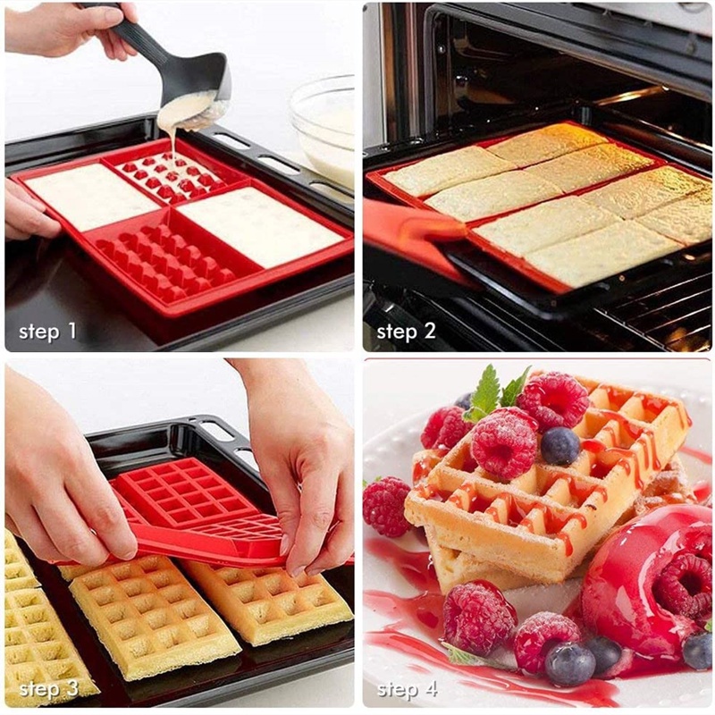 Cetakan Waffle Bentuk Persegi Bahan Silikon Anti Lengket Dapat Digunakan Kembali Untuk Dapur