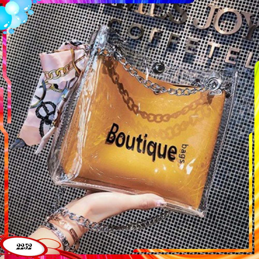 LT1372 / 2252 / 123 1KG BISA 2TAS TAS 2IN1 SELEMPANG JELLY TRANSPARAN TAS BATAM IMPORT WANITA