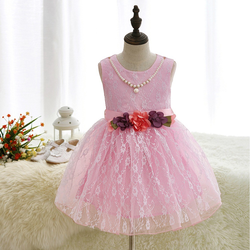 Baju Pesta Anak Import Elegant Dress Party Flower Waist Pink GRATIS Kalung - DRS 0480