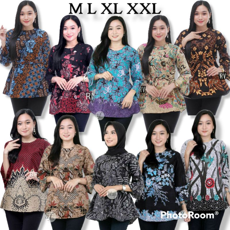 BLOUSE ATASAN BATIK WANITA M L XL XXL  DAUN MAS BATIK Sakura Sekar Cendrawasih Merak