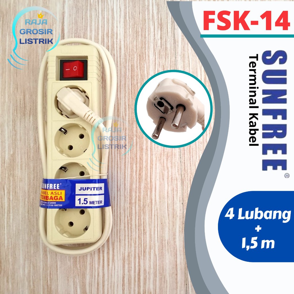 Stop Kontak Sunfree Arde 4 lubang + kabel 1,5 M Jupiter 14 Super Murah Free bubble