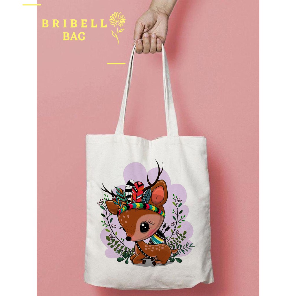 Tote Bag Kanvas Bergambar - Cute Baby Rusa