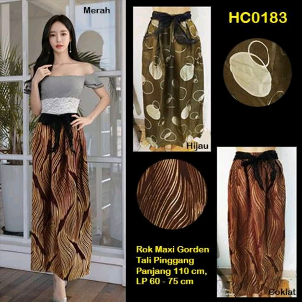 HC0183 Rok Maxi Tali Pinggang Gorden Premium / Rok Panjang / Rok Motif / Rok  / Rok Motif Batik