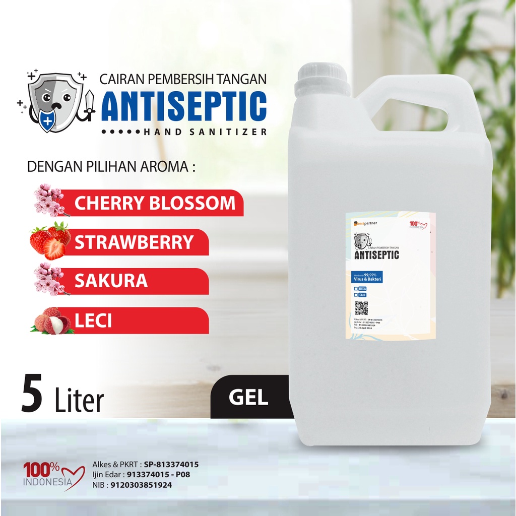 Hand Sanitizer Gel Antiseptic Putih Alcohol 70% Varian Aroma Buah Segar/ Varian Buah Wangi 5 Liter Ready Stock (JERIGEN) FREE BUBBLE WRAP