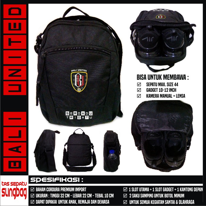 TAS SEPATU SLINGBAG SELEMPANG BALI UNITED FULL HITAM