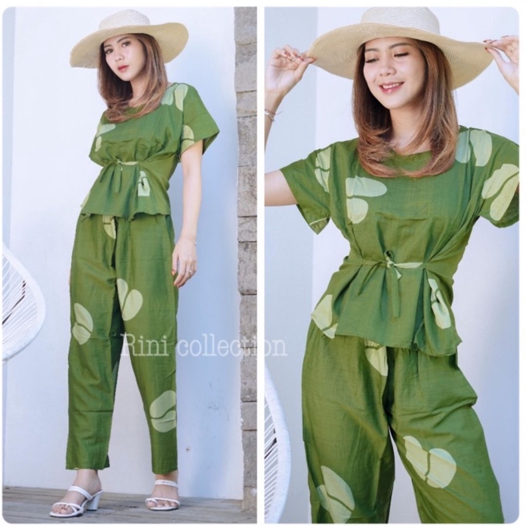 Daster Babydoll Panjang Bali-SET PAN KOPI ARMY